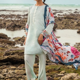Gardenia Gleam Satin Printed Suit